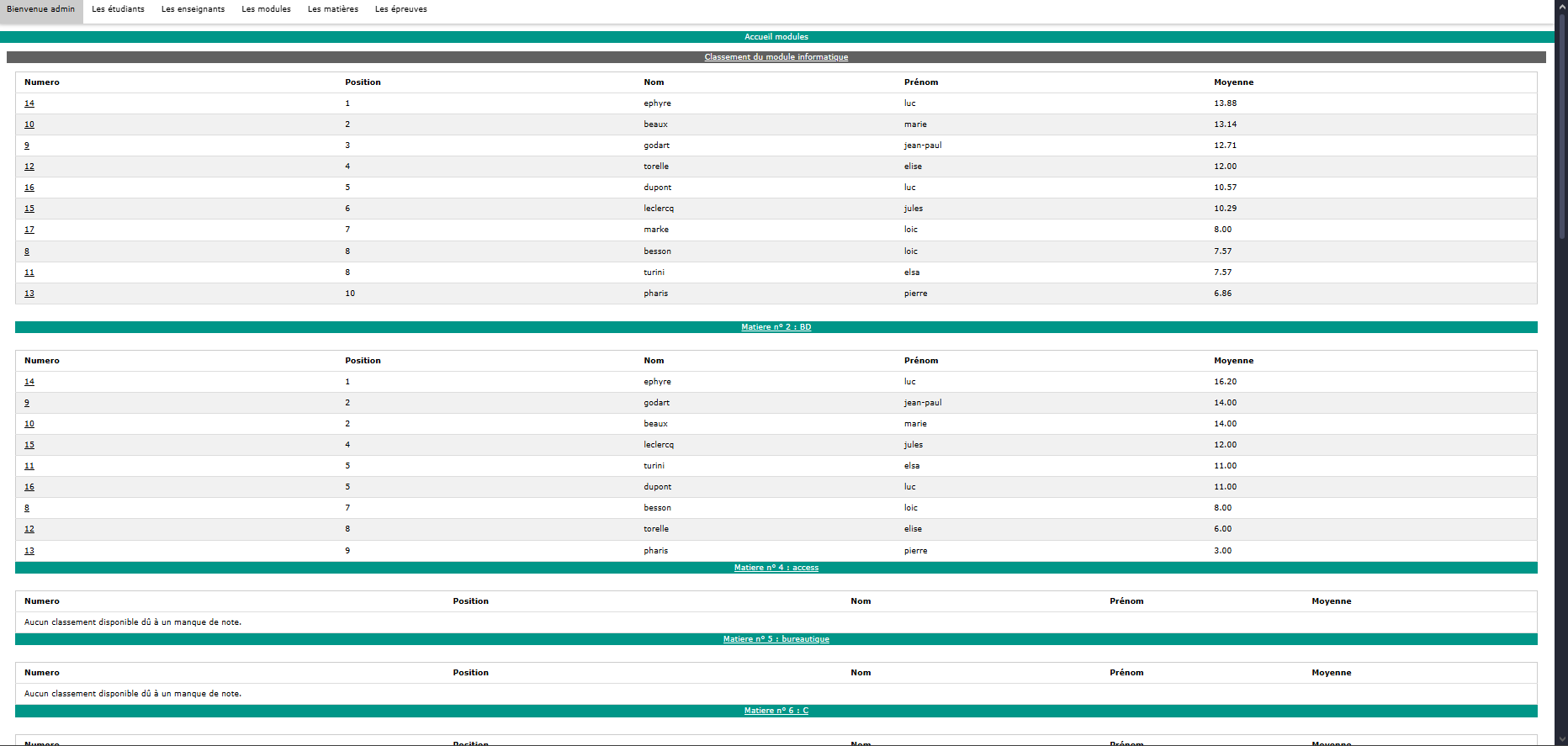 Gestionnaire de cours